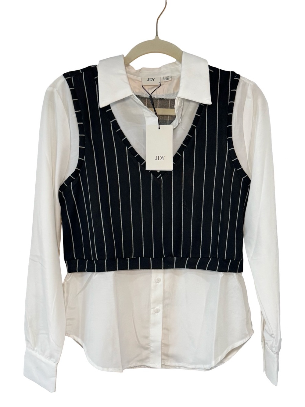 🐼▪️ ASOS Black Pinstripe Sweater Vest Over White Button-Down ▪️🐼